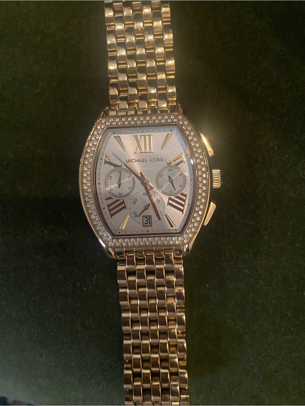 Michael Kors Gold Tone Crystal-Trim Chronograph Bracelet Watch